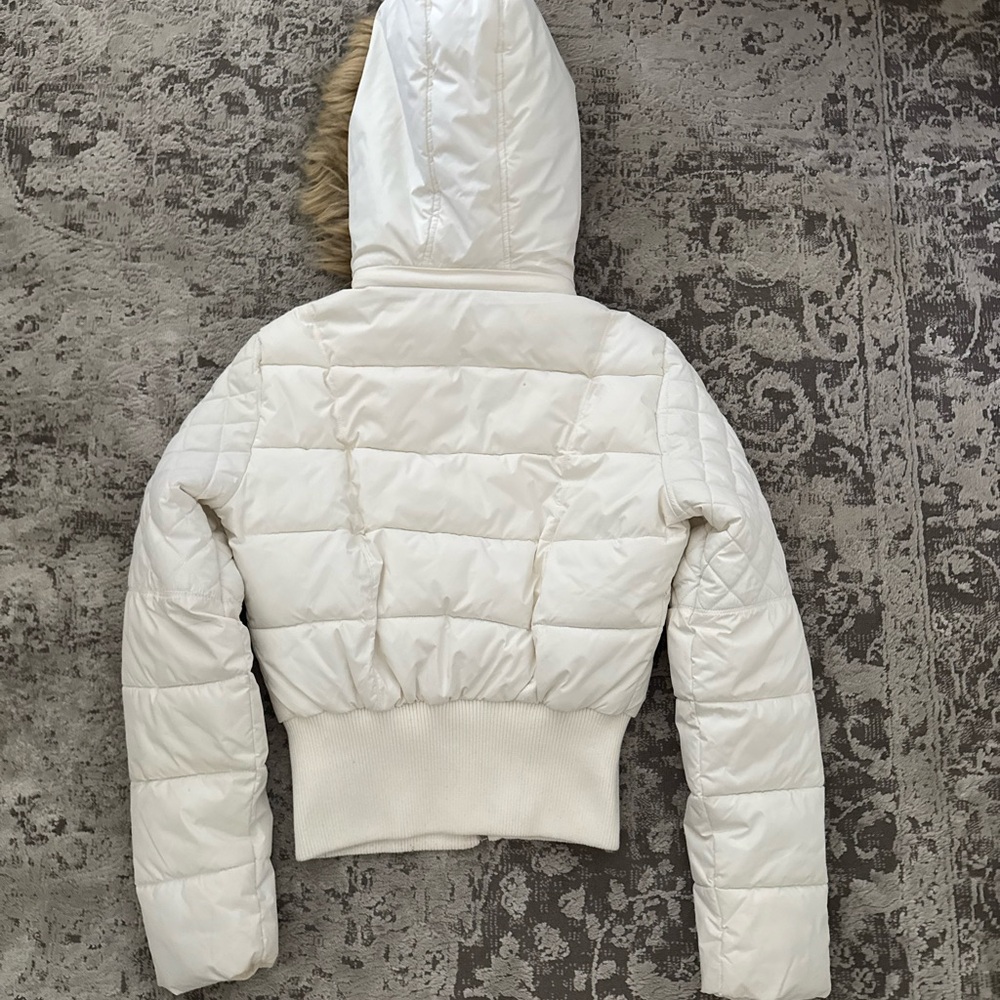 BeBe White Fur hood zip up puffer with rhinestones - Picture 5 of 5